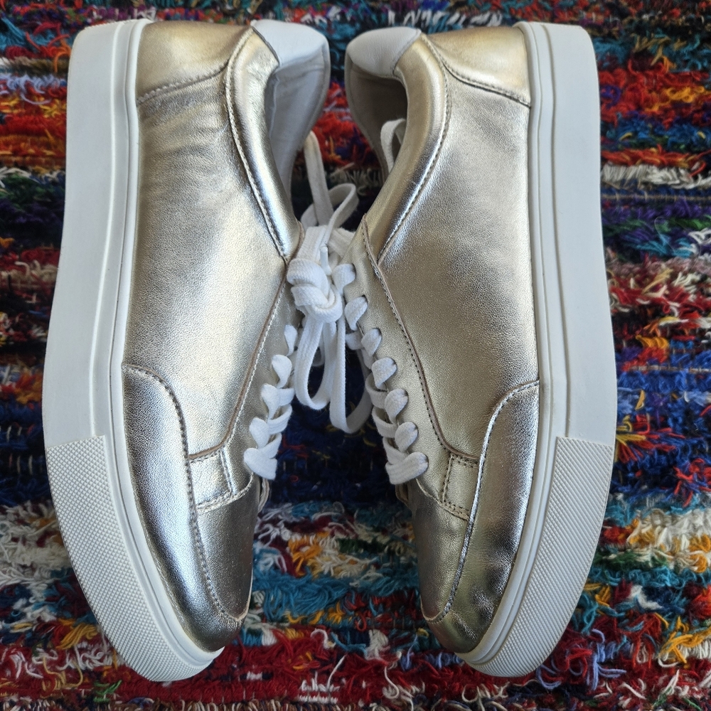 Birdies The Cardinal Metallic Shiny Gold Lace-up Sneaker Size 9 - Picture 8 of 16
